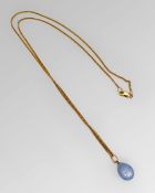Russian Blue Guilloche Enamel 14ct Gold Egg Pendant On 9ct Gold Chain