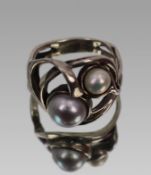 Vintage Silver Pearl Ring