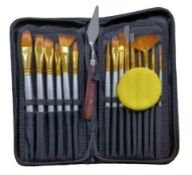 10 x 15 Piece Artists Paint Brush Set & Case Knife & Sponge Included L6a