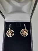 Silver and Rose Gold Plated, Tree of Life Pendant Drop Earrings