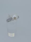 Silver cz ring set with white cultured pearl