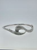 Silver Hinged Bangle Set With Clear CZ Stones