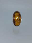 Silver 925 and Natural Amber Set Ring