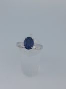 Silver Ring Set With Natural Oval Cut Sapphire