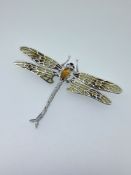Nicole Bar Silver Enamelled Dragon Fly Broach Set With Amber and Diamonds
