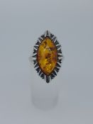 Silver 925 and Natural Amber Set Ring
