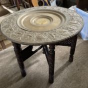 Large Brass Table On Intricate Wooden Stand