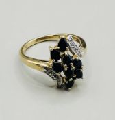 Vintage 9ct Gold Sapphire and Diamond Dress Ring 3.16g Size P