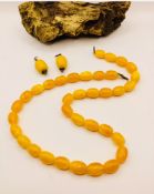 Vintage Egg Yoke Coloured Pine Resin Necklace and Earring Bead Set