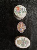 Vintage Hand Painted Porcelain Lidded Boxes (2) and Cloisonne Enamel Lidded Box (1)