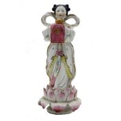 An Antique Chinese Porcelain Figure of Girl Stood On A Lotus Flower