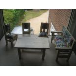 Vintage Dolls House Wooden Table, Settee Chair, and Three Chairs