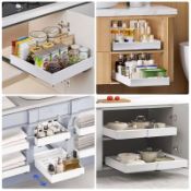 Pull Out Cabinet Organizer Slide Out Drawer Storage Shelves Extendable Kitchen White