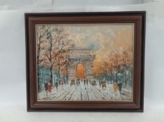 Vintage Caroline Burnett Ar De Triomphe Framed Oil Painting Signed 25“ x 21”