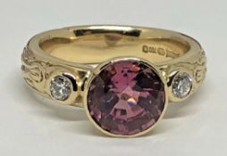 18ct Yellow Gold Ring Pink Tourmaline & Diamonds 9.31g Size M1/2 By B.Bros