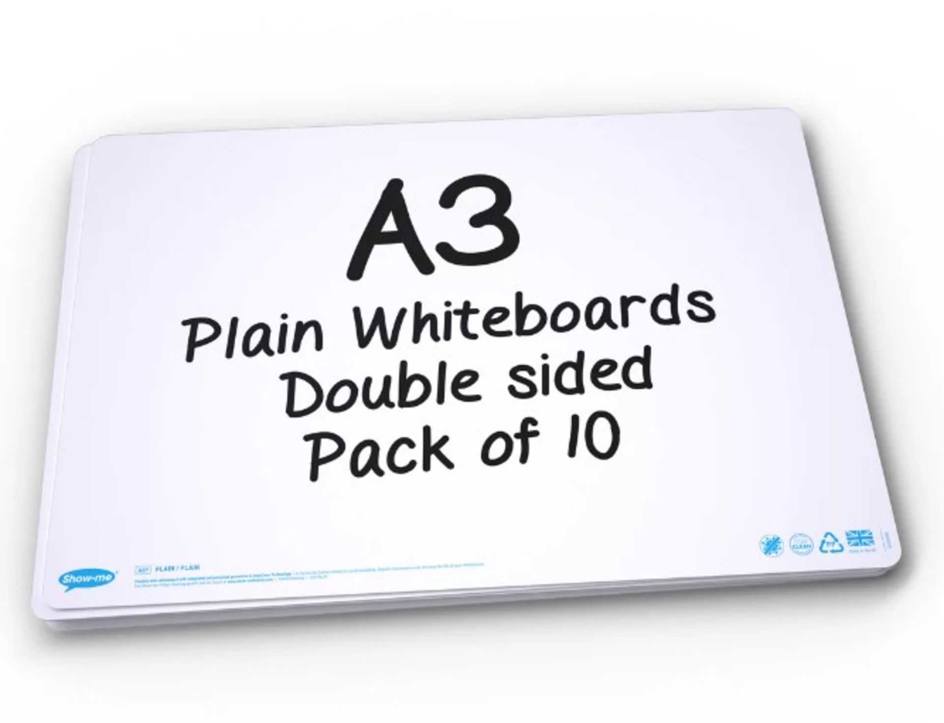 5 x Packs of 10 x A3 Plain Whiteboards L18a