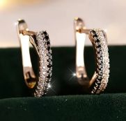 New! Luxury Gold Plated Hoop Earrings With Black & Clear Synthetic Zirconia