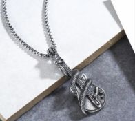 New! Stainless Steel Chain With Retro Style Python Guitar Alloy Pendant