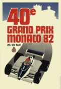 Vintage 1982 Monaco Grand Prix Poster. Certificate of Provenance.