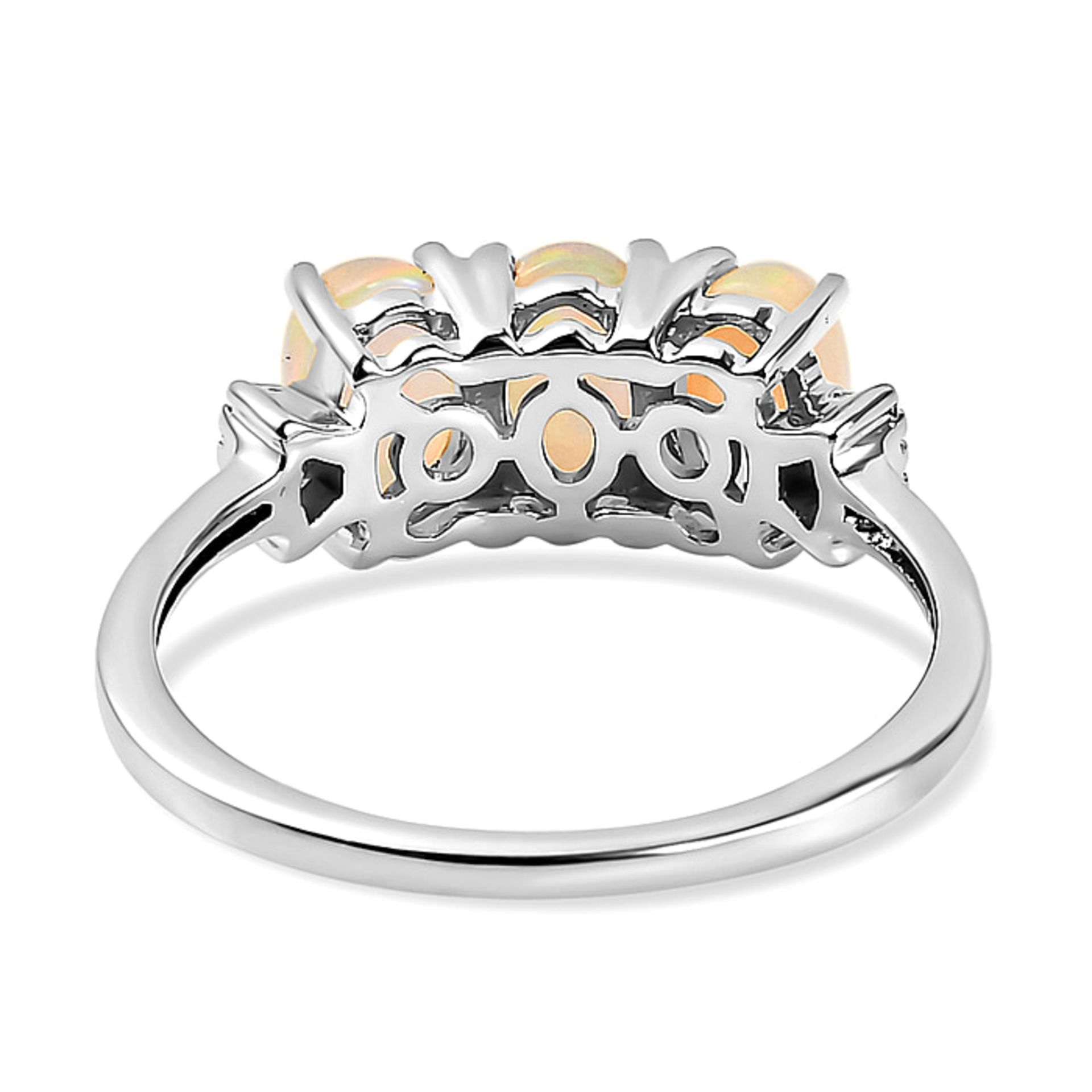 New! 9K White Gold AA Ethiopian Opal and Diamond Trilogy Ring - Image 4 of 4