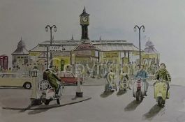 Mod Outside Brighton Pier Nostalgic 1960's Scene Metal Wall Art