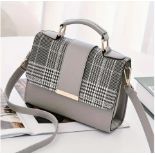 Checkered Women's Crossbody Bag - Fashionable Button Top Handle