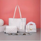 4-Piece Quilted Handbag Set For Women – Tote Bag, Shoulder Bag, Crossbody & Purse