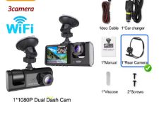 3-Lens HD WiFi Dash Cam – Smarter, Clearer, Safer Driving From Every Angle!