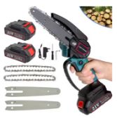 6-Inch Cordless Mini Electric Chainsaw – One-Handed, 21V Lithium Battery, Safety Lock