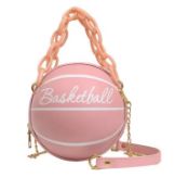 Trendy Basketball Crossbody Bag For Women, PU Leather Chain Shoulder Handbag With Letter Print