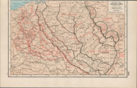 WW1 Western Front Battle Lines Antique Coloured Detailed Map 1922.