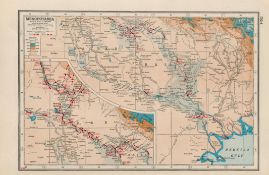 WW1 Mesopotamia Bagdad Basra Coloured Antique Detailed Map 1922.