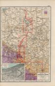 WW1 Western Front Dixmude to Arras Coloured Antique Detailed Map 1922.