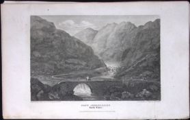 Pont Aberglaslyn Wales Antique 213 Years-Old Georgian Steel-Engraving-187