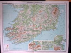 Ireland Southern Section Large Coloured Antique Map John Bartholomew
