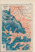 WW1 Western Front Lens & Arras Coloured Antique Detailed Map 1922.