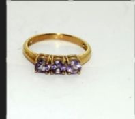 9ct Gold Three Stone Amethyst Half Hoop Ring