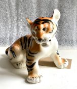 Vintage Signed Russian Porcelain Lomonosov Tiger Cub