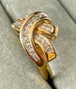 10ct Yellow Gold Diamond Swirl Crossover Ring With Valuation
