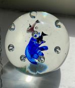 Vintage Large Glass Clear & Blue Aquarium Paperweight