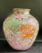 Vintage Chinese Porcelain Vase Gold Mille Fleur Floral Pattern