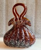 Vintage Glass Handbag Ornament Speckled Red, Black and Pink