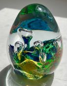 Beautiful Egg Shaped Blue & Green Bubble Paperweight