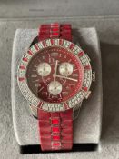 Christian Dior Red Sapphire Christal Chronograph Watch With Box, Papers & Purchase Receipt