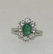 Silver Emerald & White Sapphire Cluster Ring