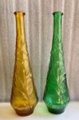 A Pair of Vintage 1970's Green & Orange Italy Genie Bottle Decanters/ Vases/ Candlestick Holders