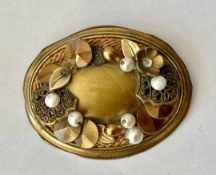 Large Vintage Brass Czech Brooch