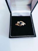 Vintage 9ct Gold Sapphire & Diamond Ring In A Swirl Design