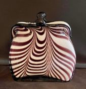 Vintage Glass Handbag Ornament Tiger Striped White, Red and Black