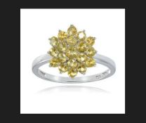 Silver Citrine Flower Cluster Ring